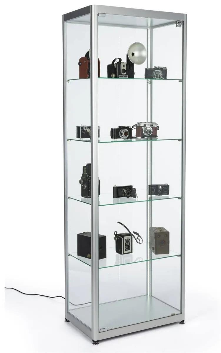 Displays2go Locking Glass Display Case, Illuminated – Silver (DCKDMT24S)Displays2go Locking Glass Display Case, Illuminated – Silver (DCKDMT24S)