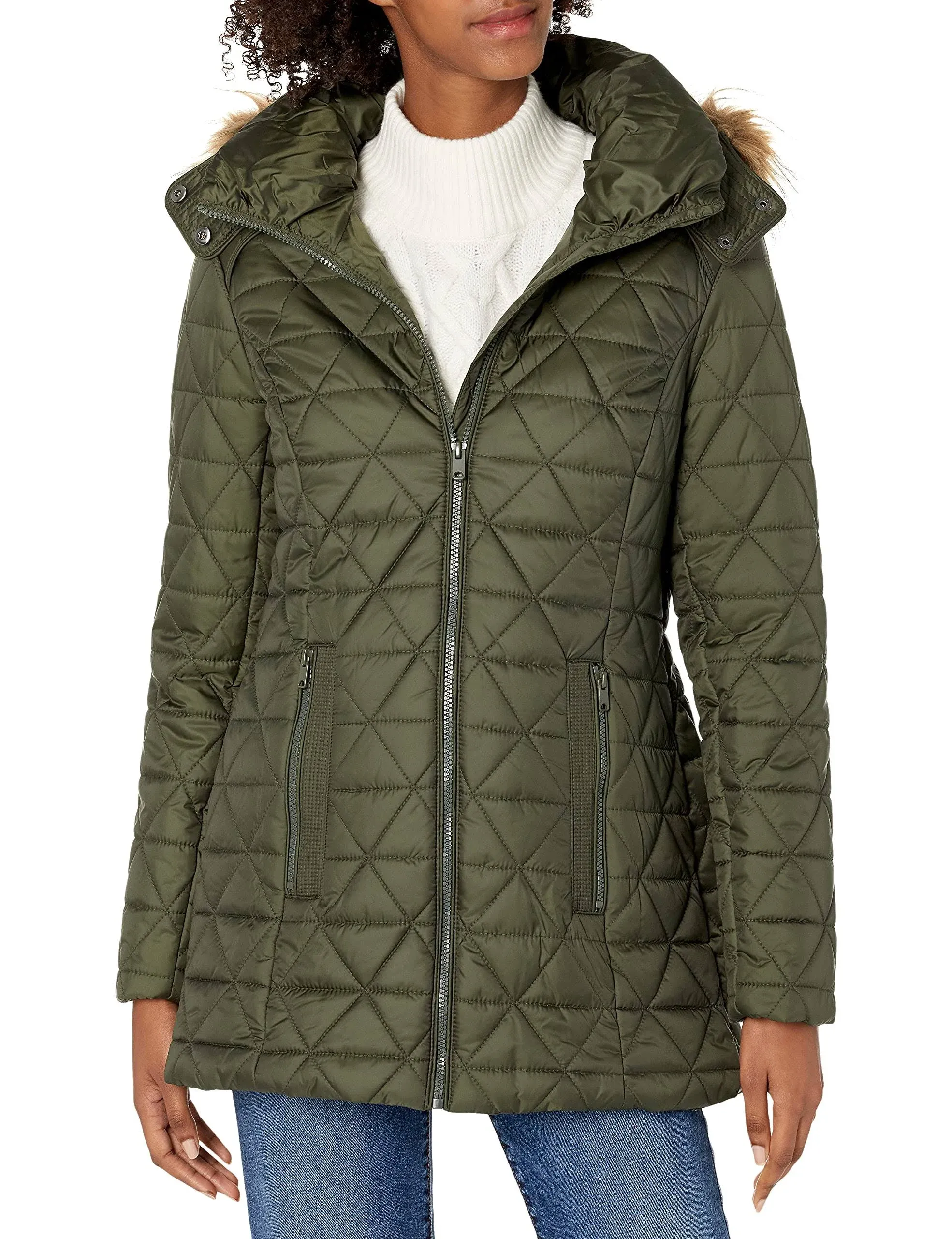 Andrew Marc Faux Fur Trim Hood Quilted Jacket