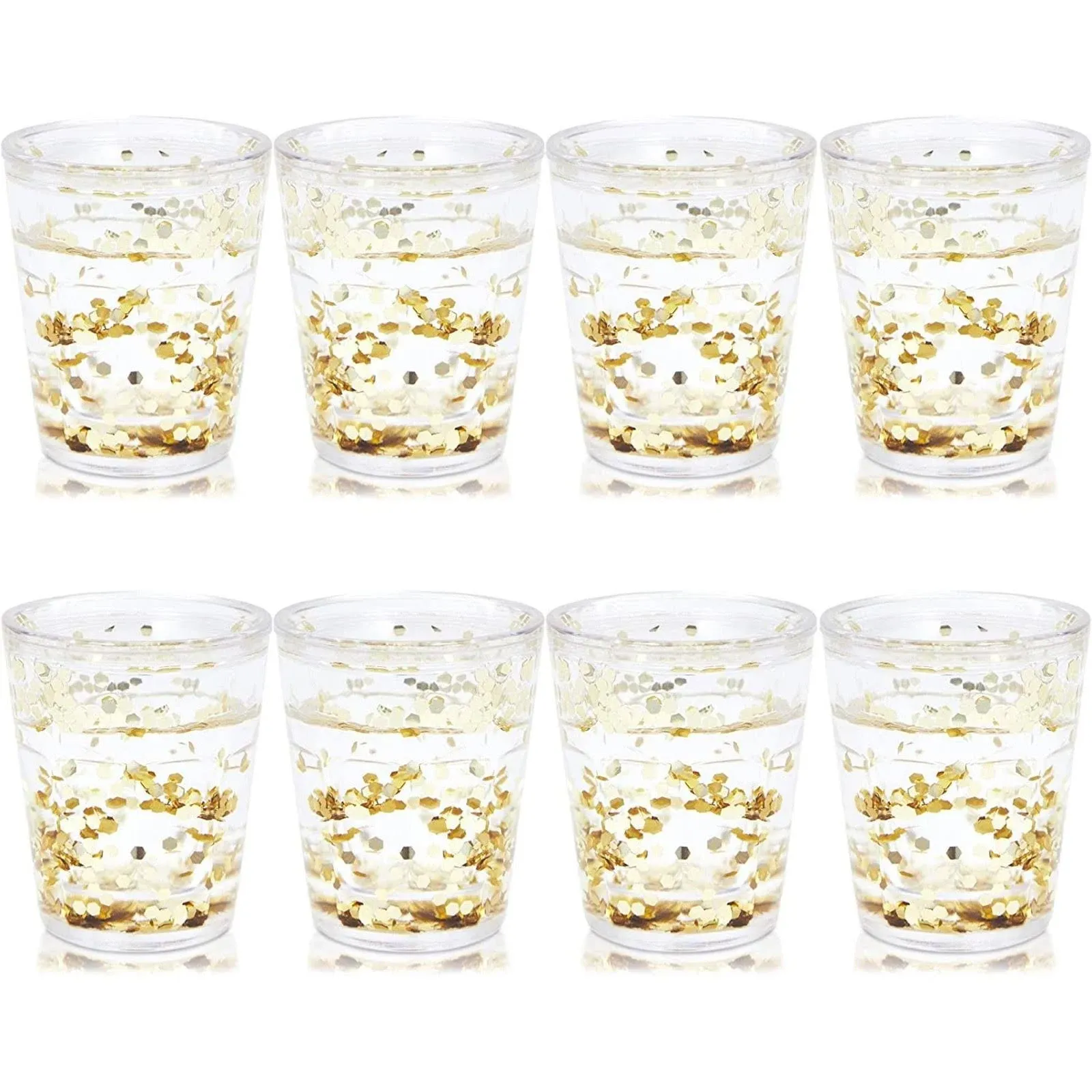 Juvale Set of 8 Pretty Gold Shot Glasses with Glitter for Girls Birthday, Holiday Party, Bachelorette (1.5 Oz)