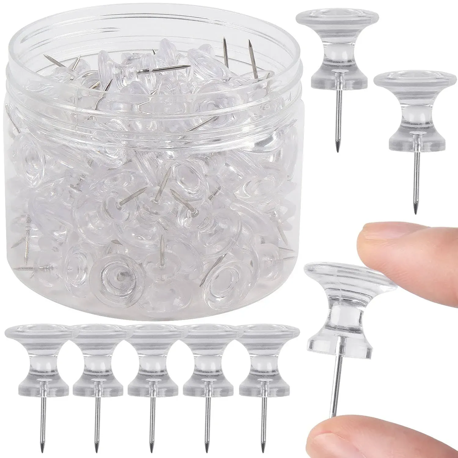 SULOLI Giant Push Pins 100 Pack Clear Steel Point and Plastic Head Pins for Cork ...