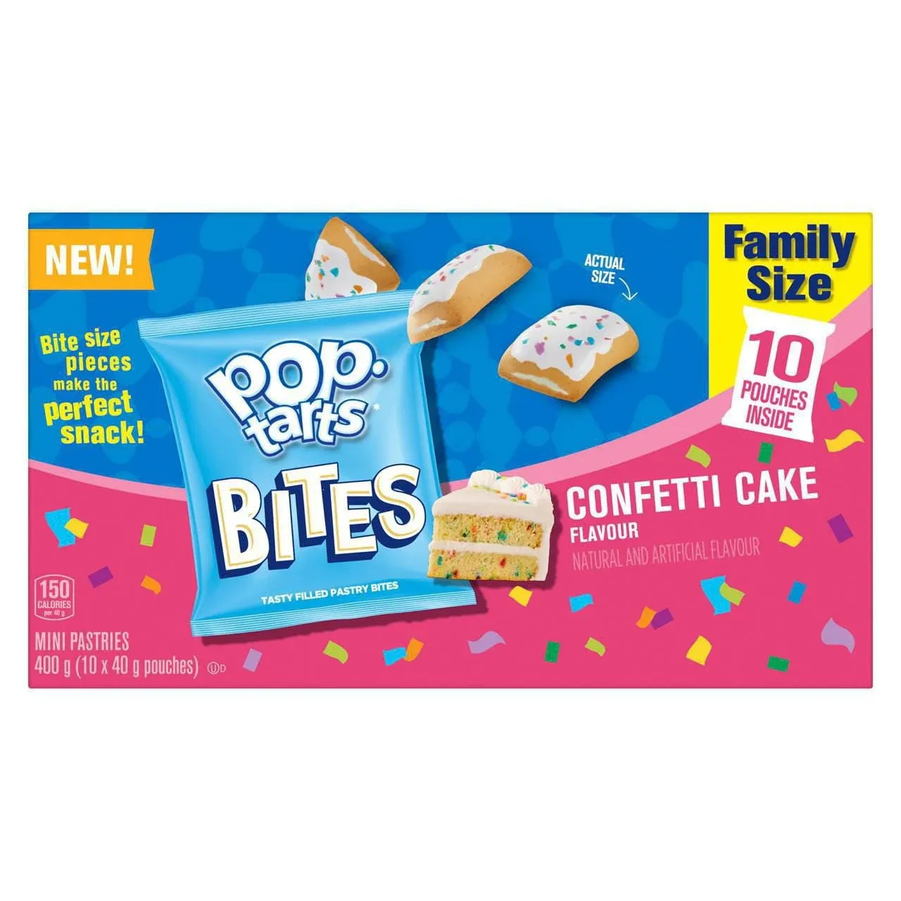 Kellogg's Pop-Tarts Bites Mini Pastries Confetti Cake Flavour Family Size, 10 Pouches, 400g/14.1oz (Shipped from Canada)