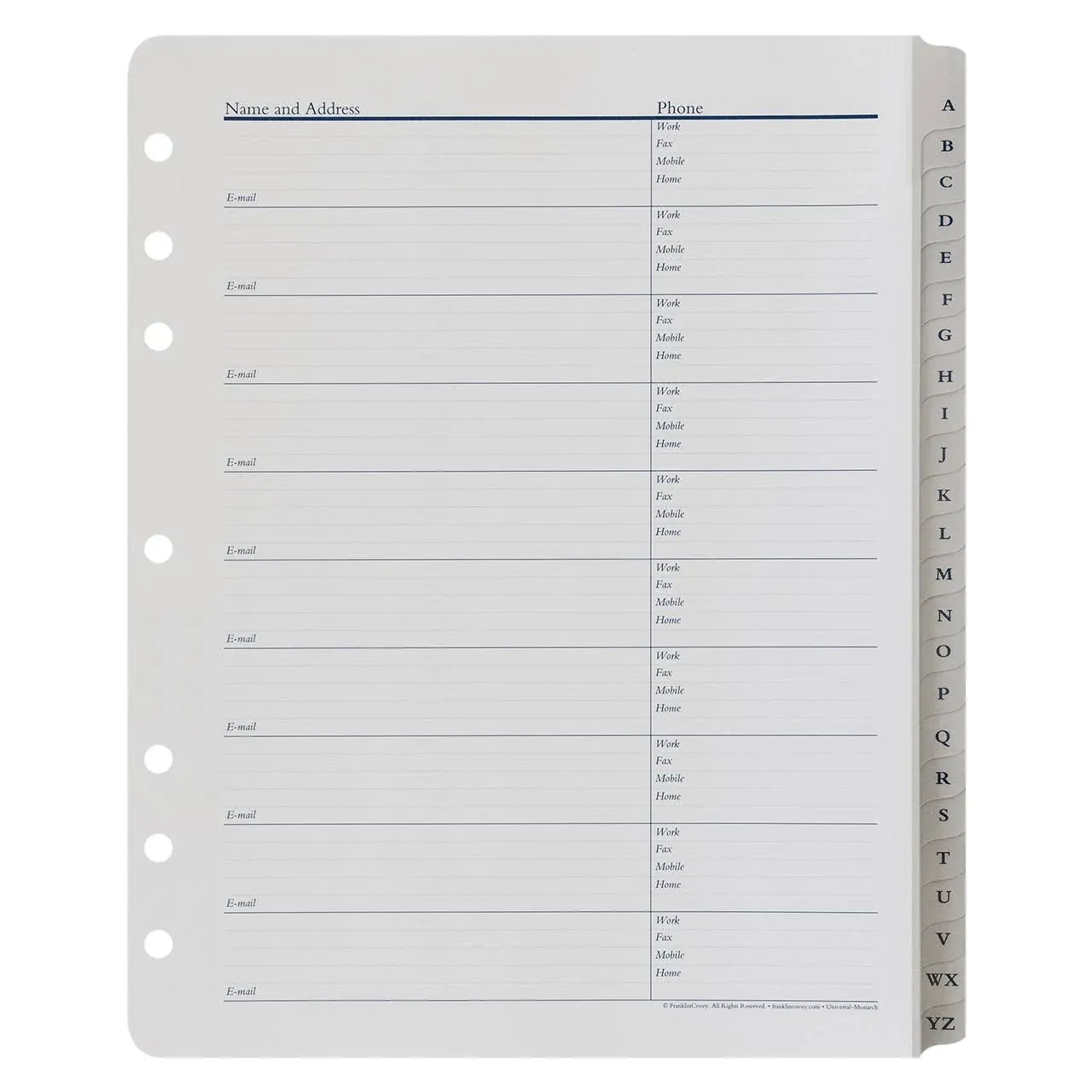 Franklincovey Monarch Address/Phone Tabs, Size: 9 W x 11 H x 0.25 D