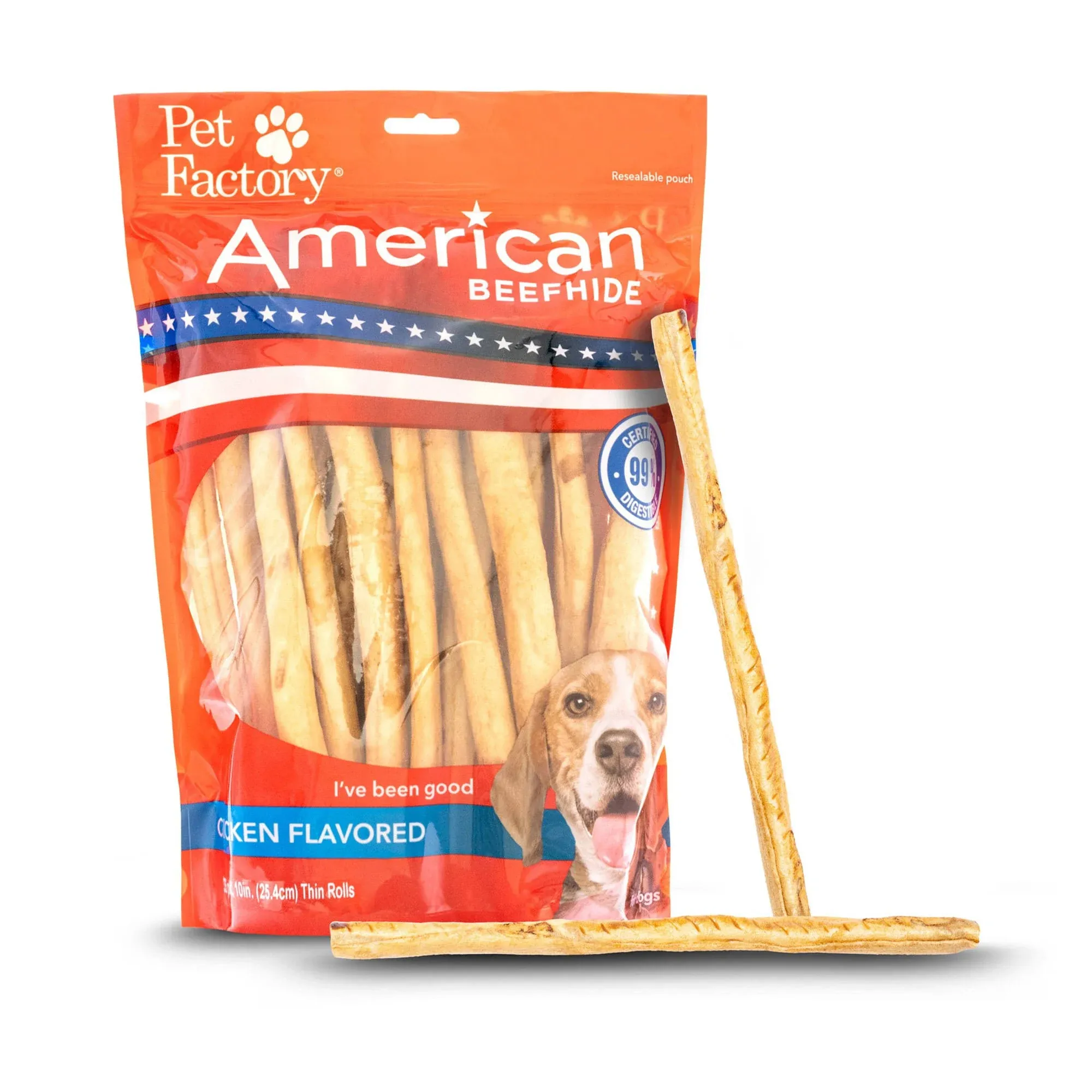 Pet Factory American Beefhide Thin Rolls Chicken Flavored 35 Pack