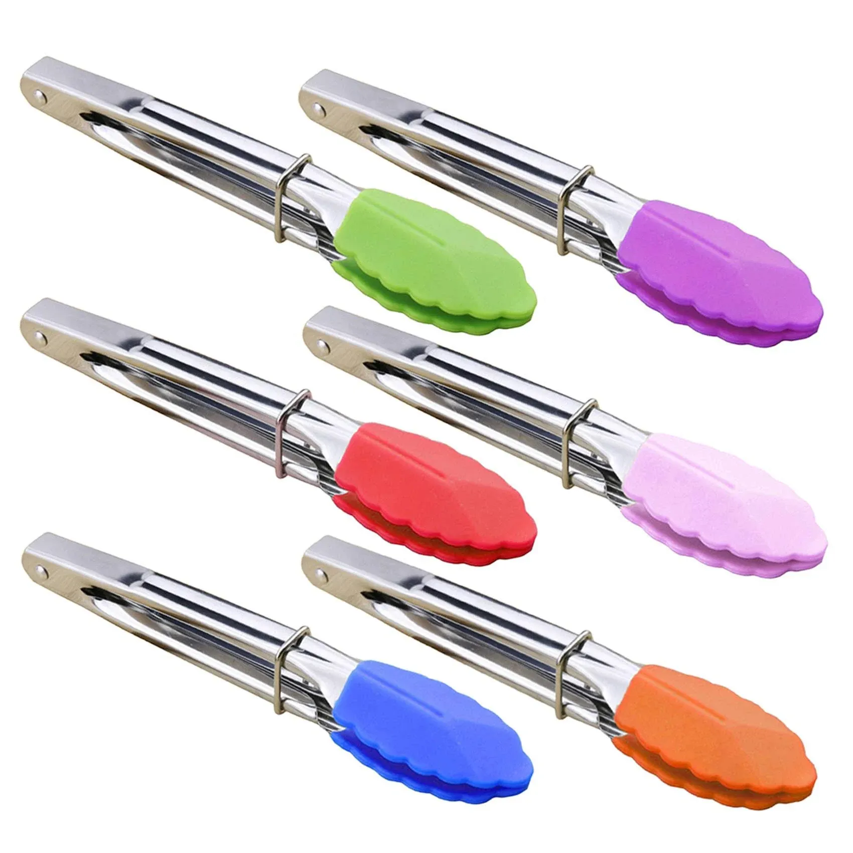 HINMAY Colorful Mini Tongs Set 7-Inch Silicone Tongs with Sliding Rings, Set of 6 ...