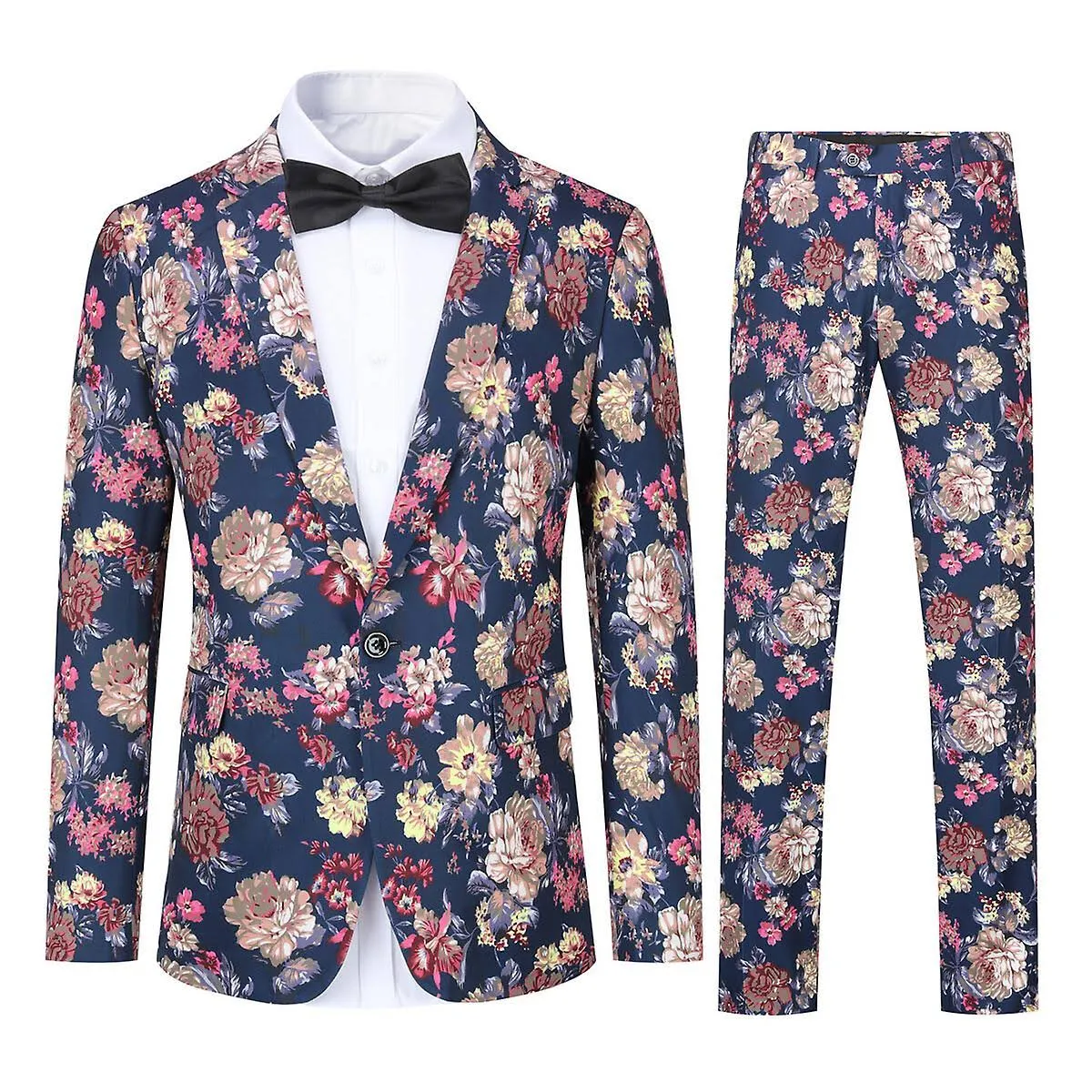 Cloudstyle Mens 2 Piece Suit Notched Lapel Sport Coat Floral One Button Slim Fit Tweed Suit