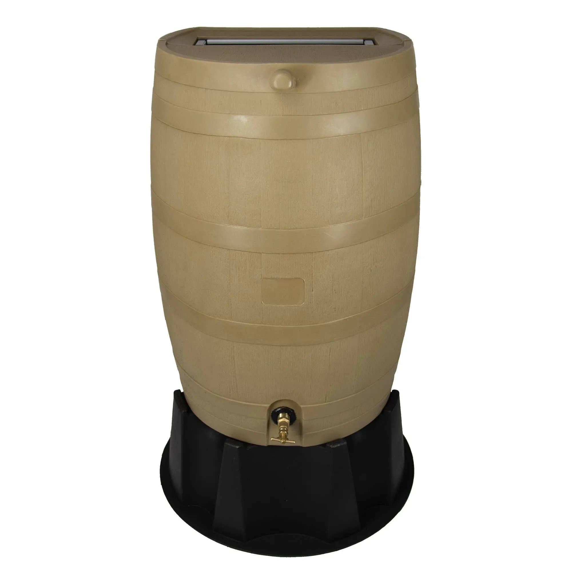 RTS Home Accents Polyethylene 50 Gallon Flat Back Rain Barrel with Stand, Oak