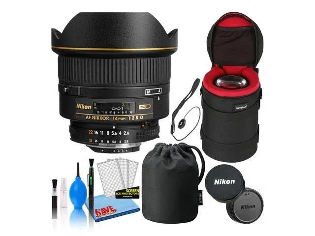 Nikon AF 14mm f/2.8D Ed Wide-Angle Prime Lens (1925) Intl Model Bundle