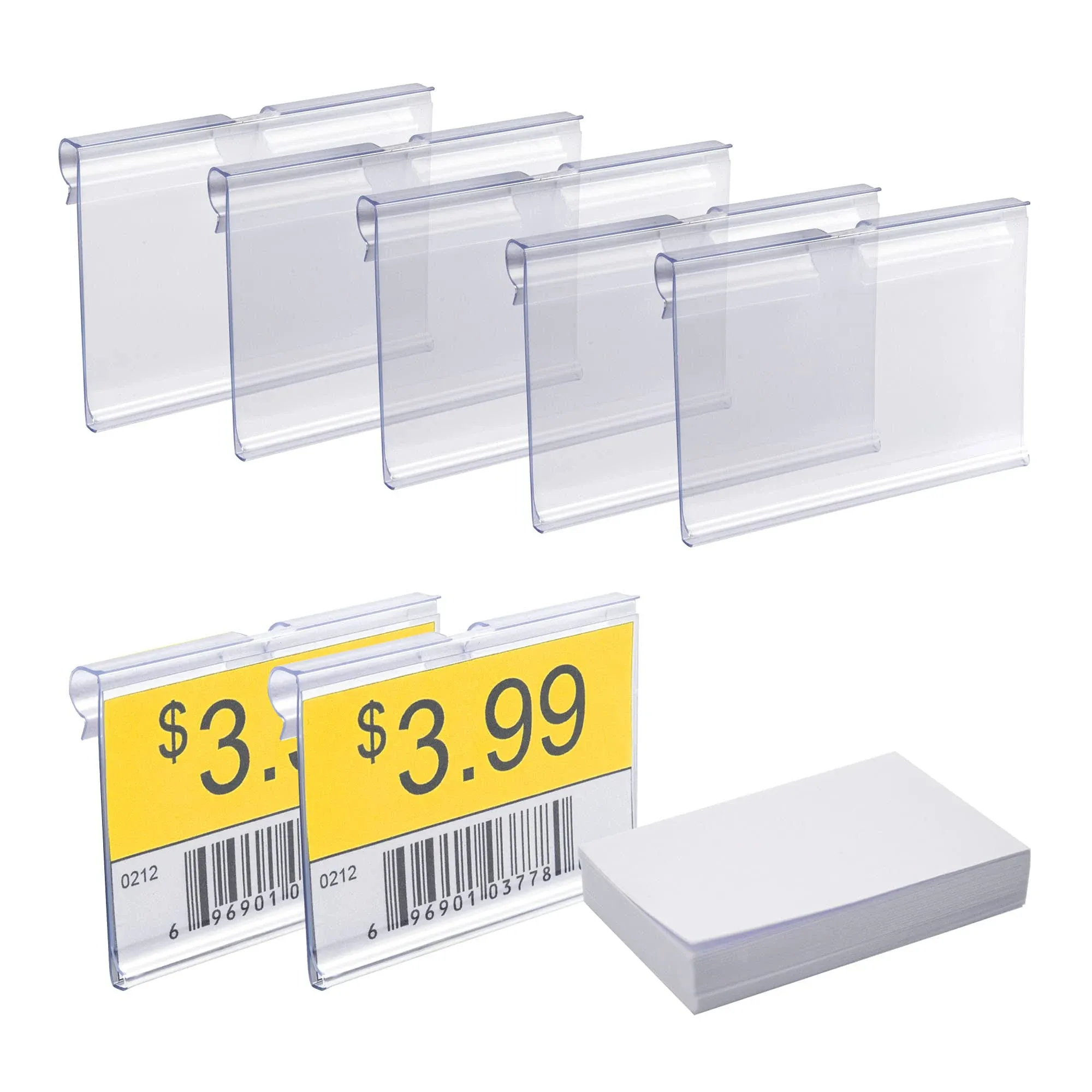 140 PCS Clear Plastic Label Holders + 200 Pack Blank Label Paper, Wire Shelf Ret