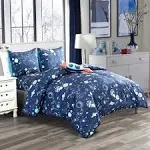 Kids Collection Bedding 4 Piece Blue Space Ship Rocket Print Twin Size Comforter ...