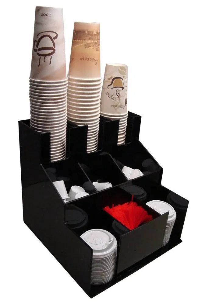 RCS Plastics Coffee Cup Dispenser and Lid Holder Organizer Condiment Stirrer ...