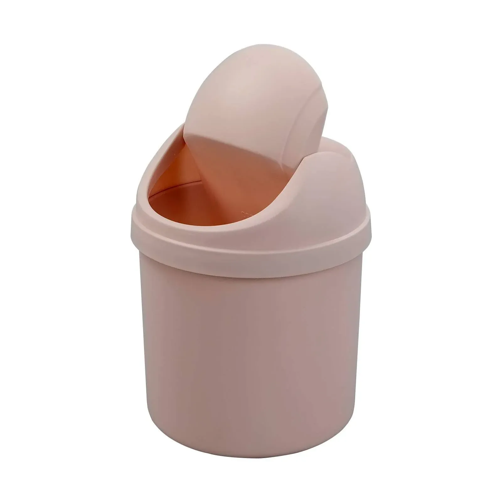 Qskely 2 L Plastic Mini Desktop Trash Can Swing-Top Tiny Waste Bin Pink