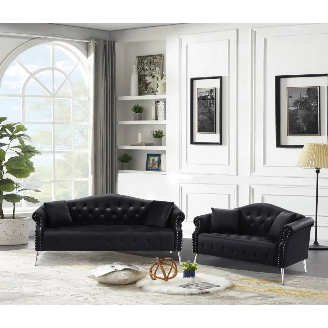 Jermari 2 - Piece Living Room Set Rosdorf Park Fabric: Black Velvet