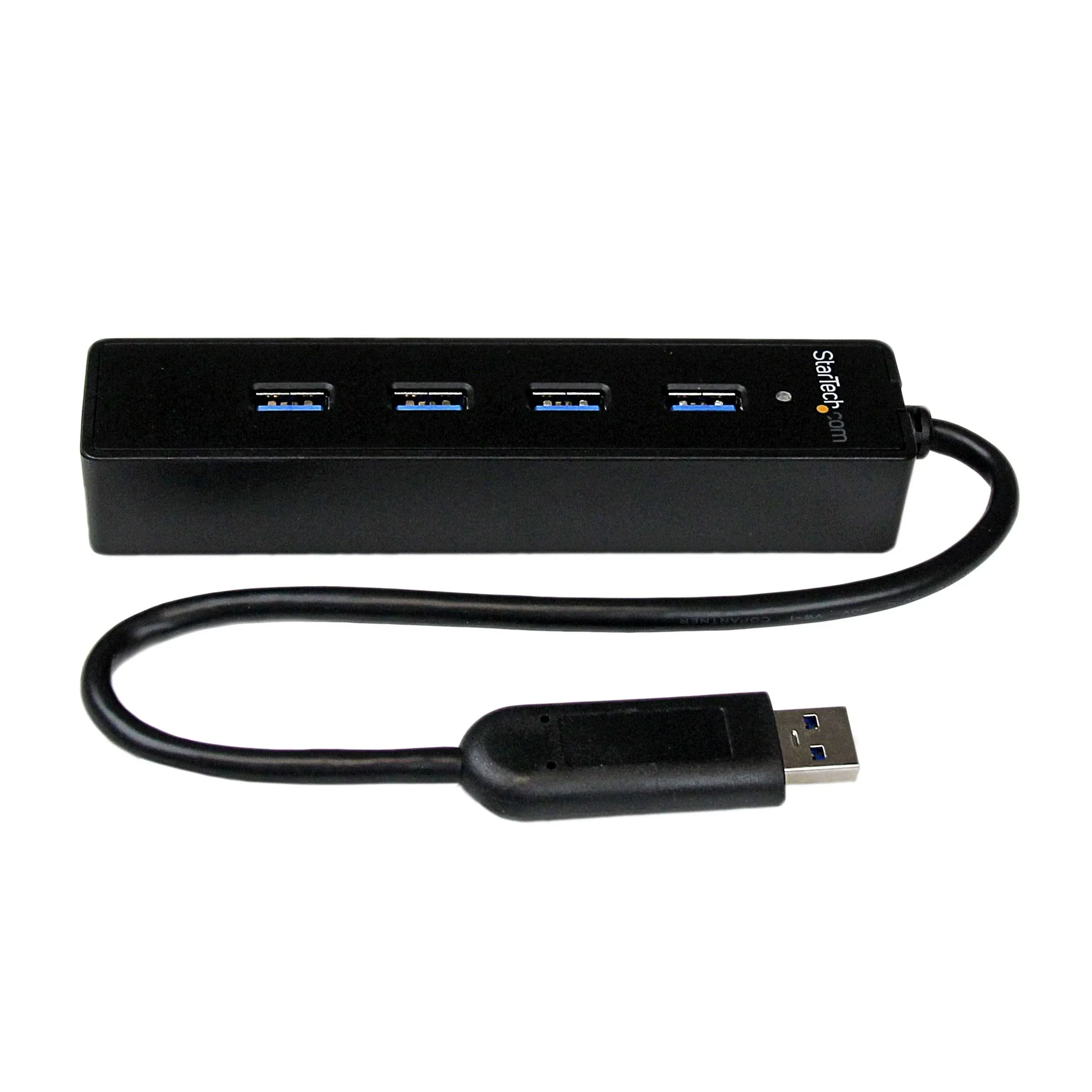 StarTech.com 4-Port USB 3.0 Hub with Built-in Cable - SuperSpeed Laptop USB Hub - Portable USB Splitter - Mini USB Hub (ST4300PBU3), Black