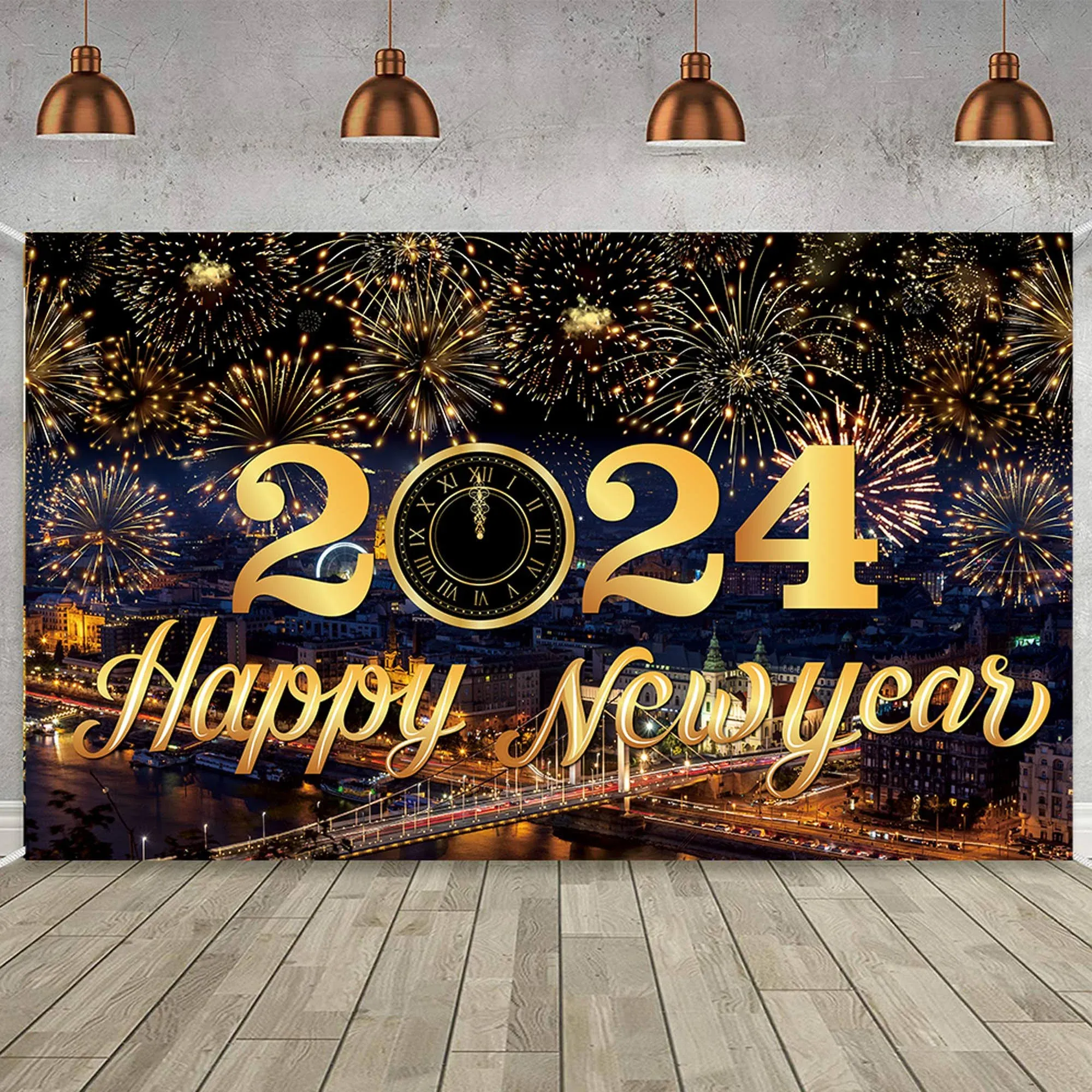 2024 New Year Themed Photography Backdrop for Photography Eve Celebration, Photo Booth Party Banner Supplies Photo Background Family Photos Decor (71 x 44 Inch) (Golden Fireworks)