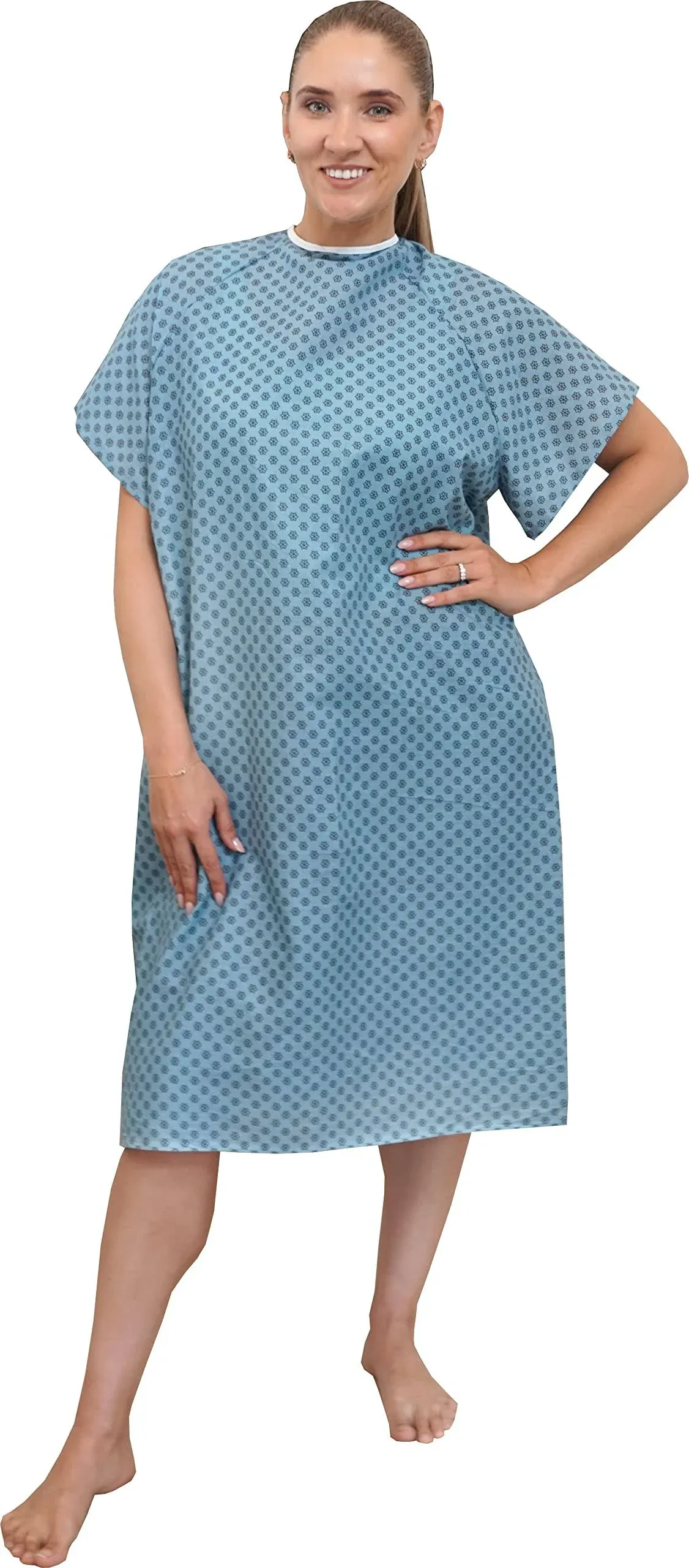 Careoutfit 3 Pack - Blue Hospital Gown with Back Tie/Hospital Patient Gown with Ties - One Size Fits All