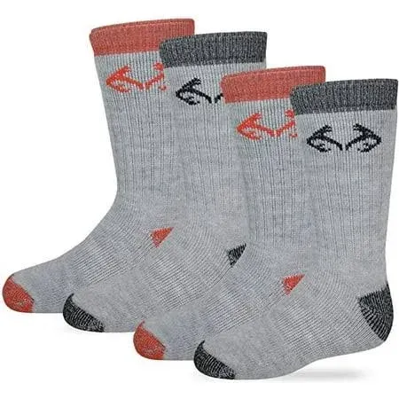 Realtree Boys Socks, 4 Pair Merino Wool Outdoor Kids Youth Boot Socks (Little Boys & Big Boys)