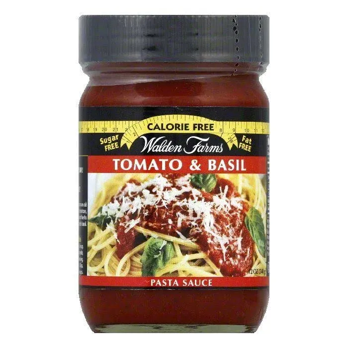 Walden Farms Tomato Basil Marinara Sauce 12 oz. Jar (Pack of 6) - Sweet and Smooth, Fresh Herbs and Spices, Vegan, Kosher and Keto Friendly, 0g Net Carbs - Great for Bread, Chicken Parmigiana and More