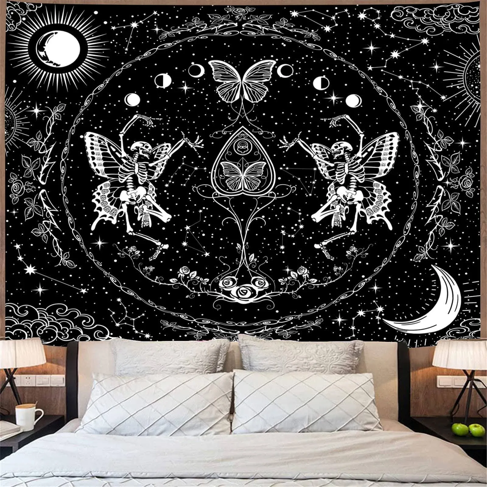 KJHL Skull Tapestry Black and White Tapestry Skeleton Lovers Tapestry Aesthetic