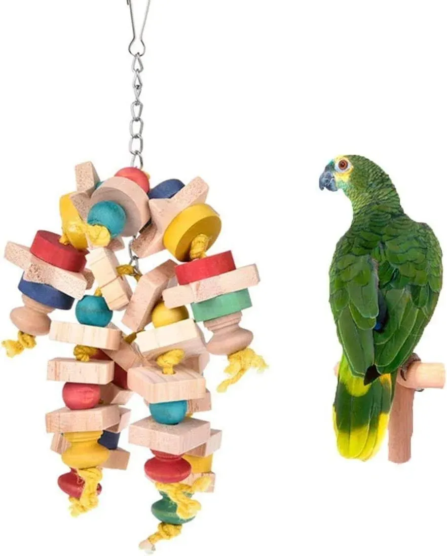 Litewoo Large Bird Parrot Toys, Colorful Bite Wood Block for Medium Large ...