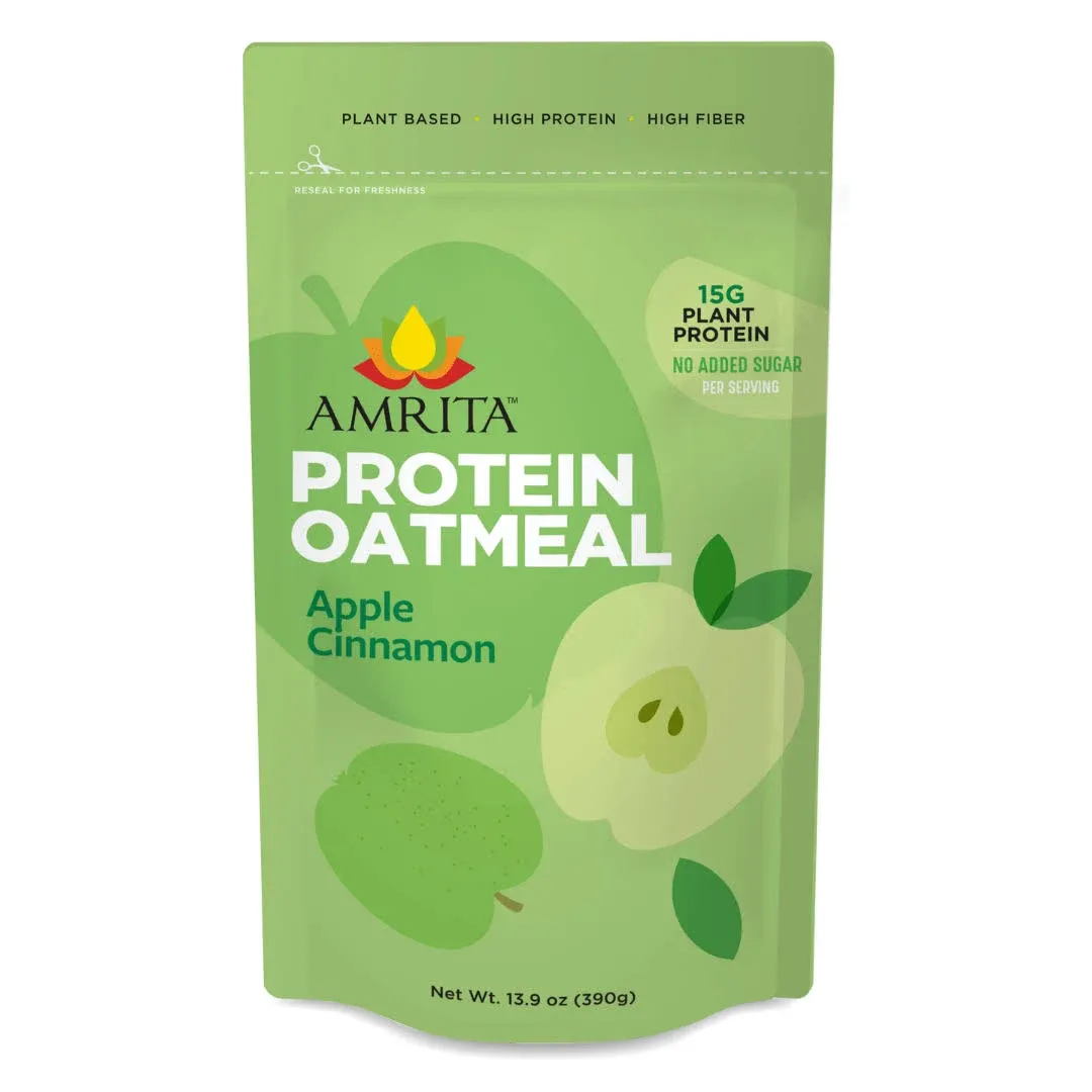 Amrita Apple Cinnamon Overnight Protein Oats (14oz) High Fiber, Low Sugar Oatmeal ...