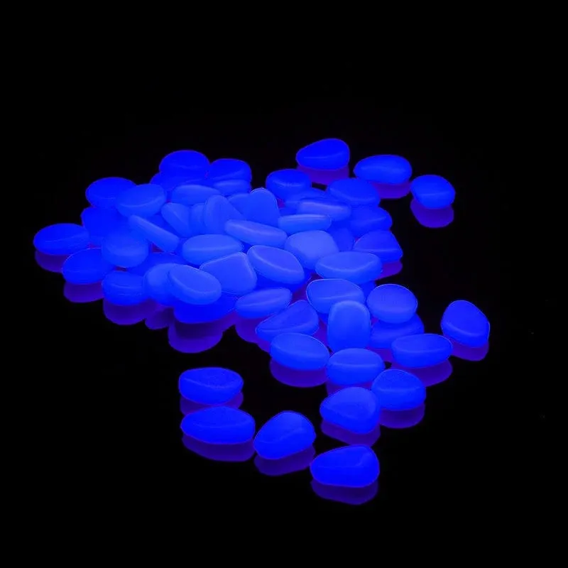 GLOCARNIVAL Glow in The Dark Pebbles for Outdoor Decor, Garden Lawn Yard, Aquarium, Walkway, Fish Tank, Pathway, Powered by Light or Solar-Recharge Repeatedly, Luminous Pebbles (Blue-200)