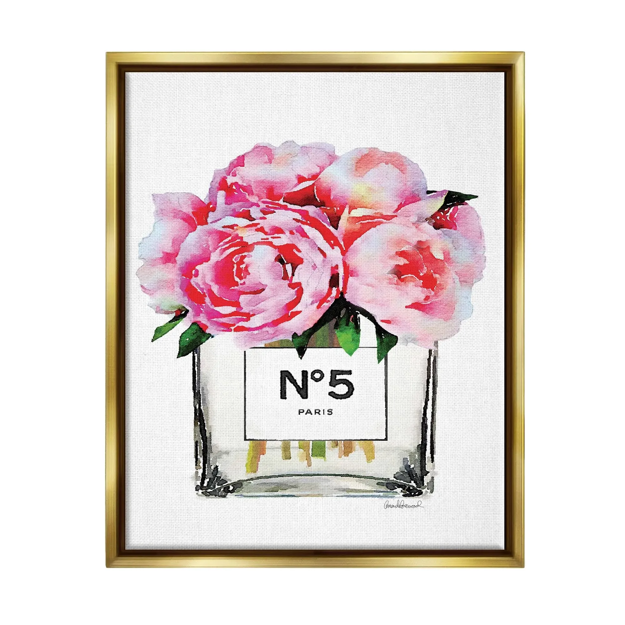 Stupell Industries Glam Paris Vase with Pink Peony Metallic Gold Framed Floating ...