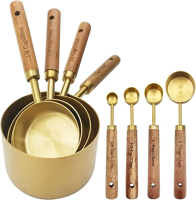 Zalaxt Gold Measuring Cups and Spoons Set with Fragrant Wood Handle, Measurin...