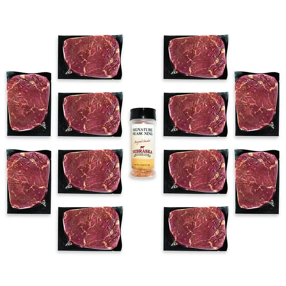 Nebraska Star Beef Prestige Steaks - 12 Pack with Signature Seasoning (12-10oz Sirloins)