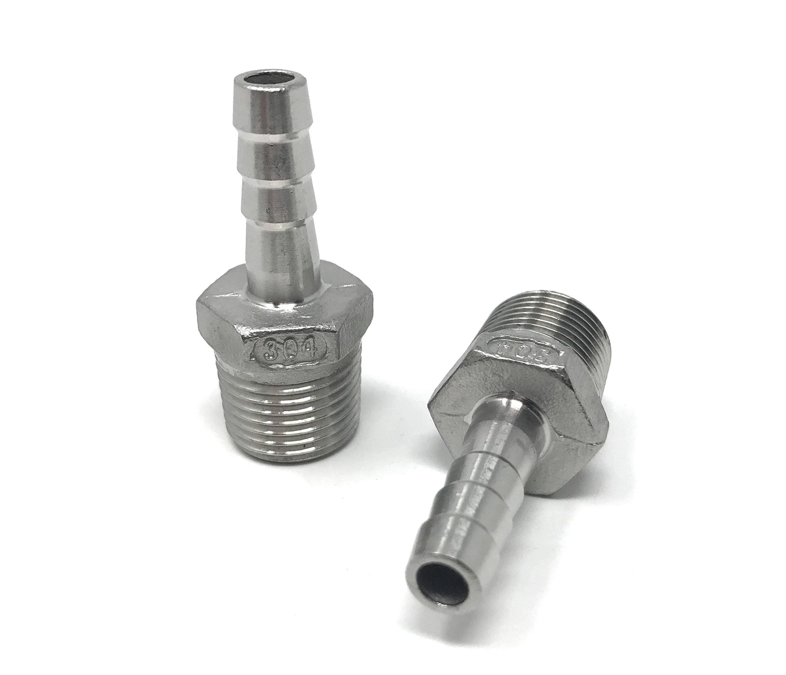 304 Stainless Steel 3/8" Barb Hose to 1/2" NPT Fitting, PK2