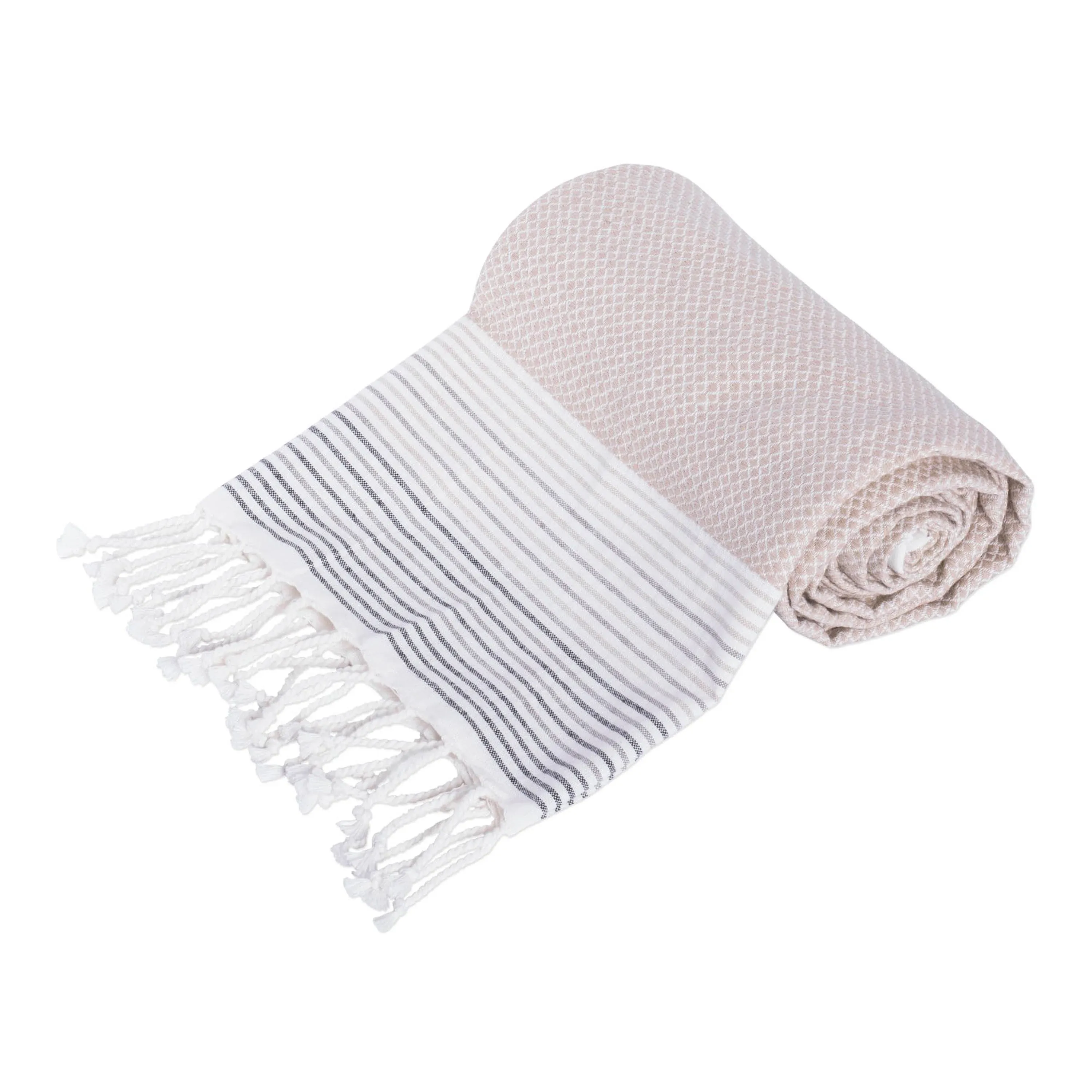 DII 100% Cotton Turkish Fouta Towel Highly Absorbent, Soft and Compact, Great for Beach, Travel and Home, 39x78, Thin Stripes Taupe