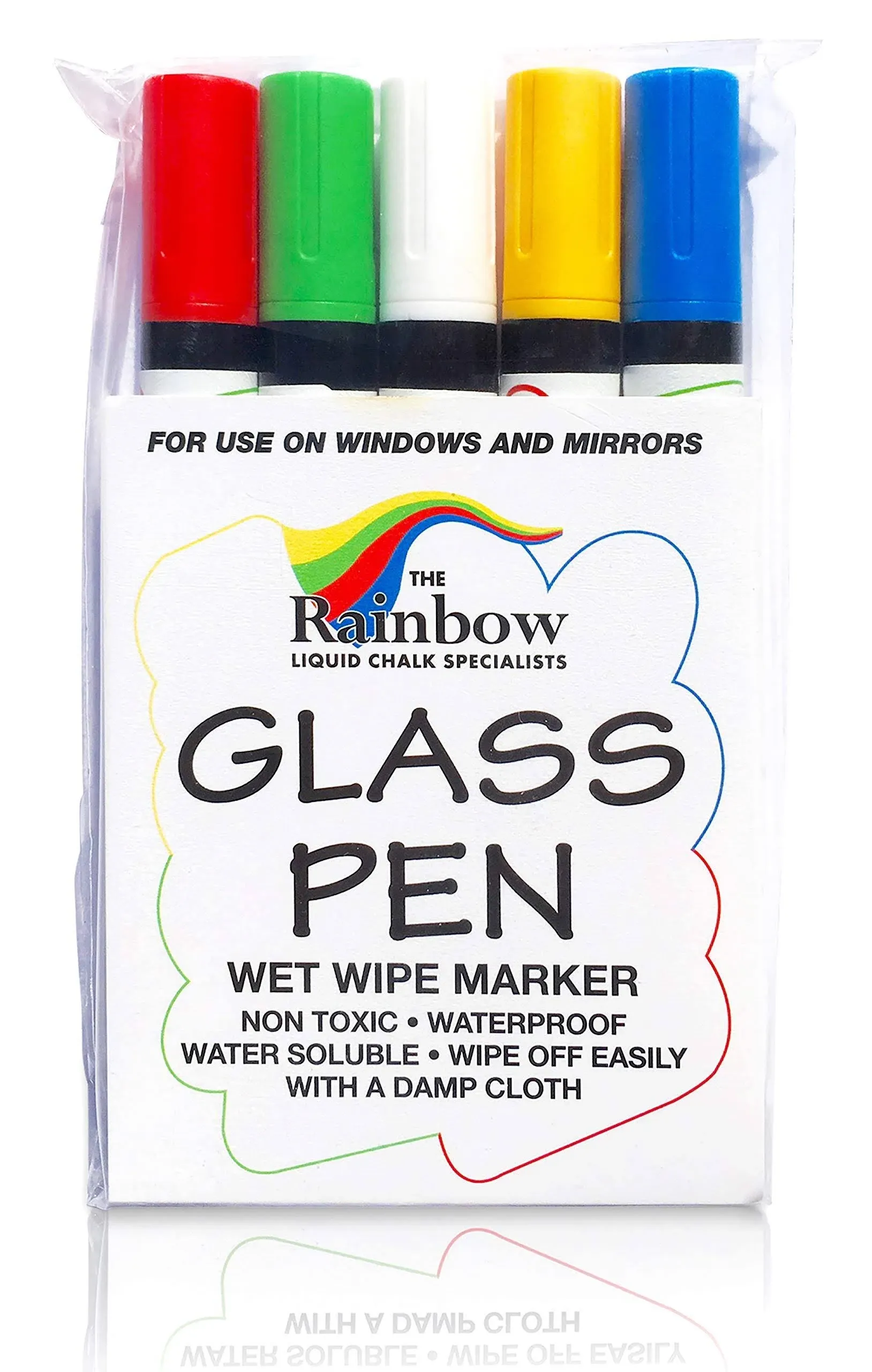 Rainbow Chalk Markers Glass Pen - 5 Pack Assorted for Writing on Windows & Glass