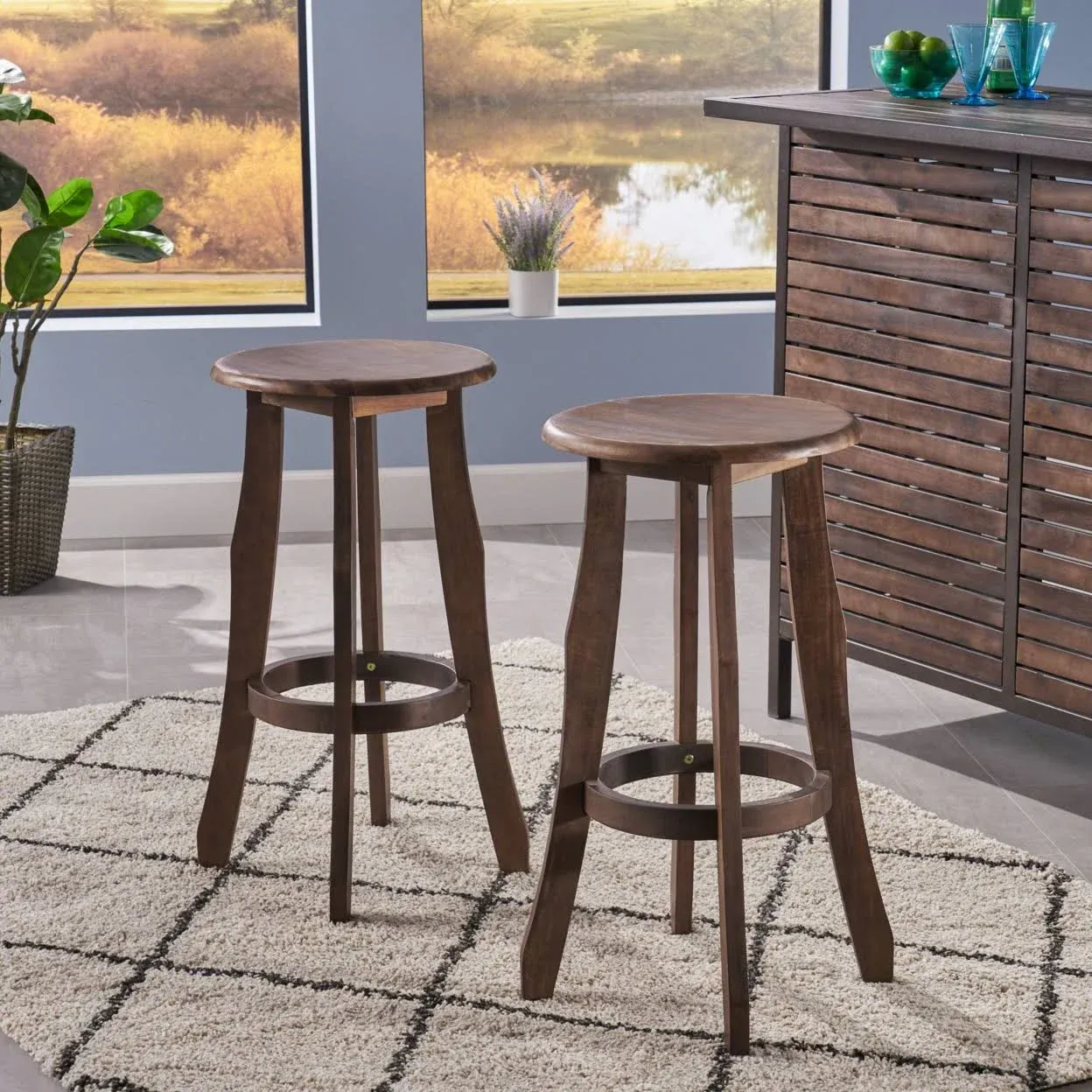 Ruth Indoor Dark Brown Finished Acacia Wood Barstools (Set of 2)