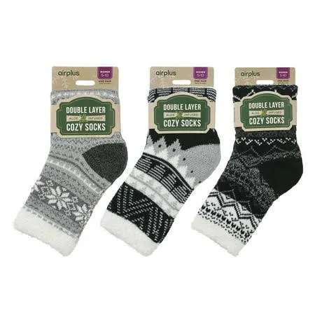 AirPlus Holiday 3 Pack of Dual Layer Cozy Cabin Socks for Women Size 5-10, Aloe ...