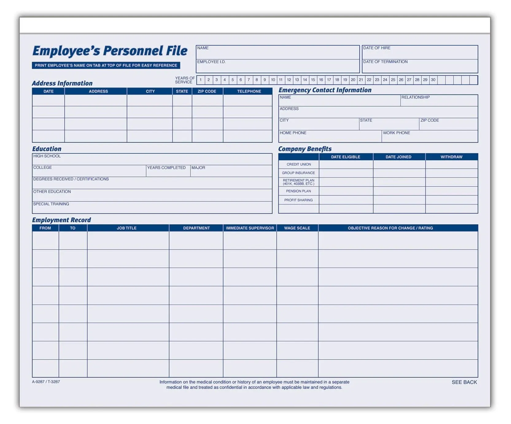 Adams Employees Personnel File Folder