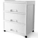 Arctic White Rolling Plastic Storage Cart 3 Drawer Wide Organizer Utility Cart