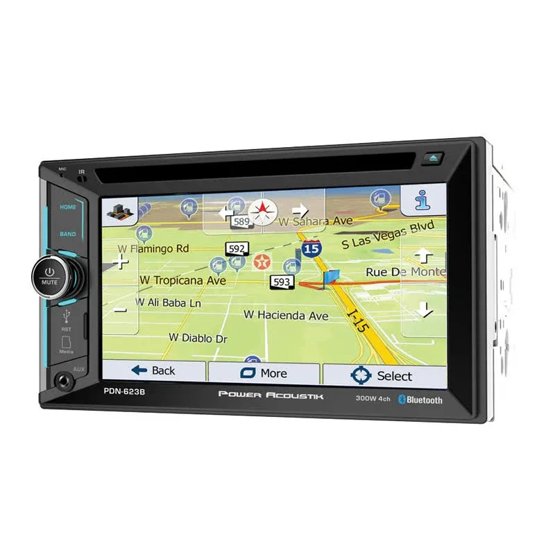 Power Acoustik PDN-623B 6.2" CD DVD GPS Bluetooth USB AUX Navigation 300W Radio