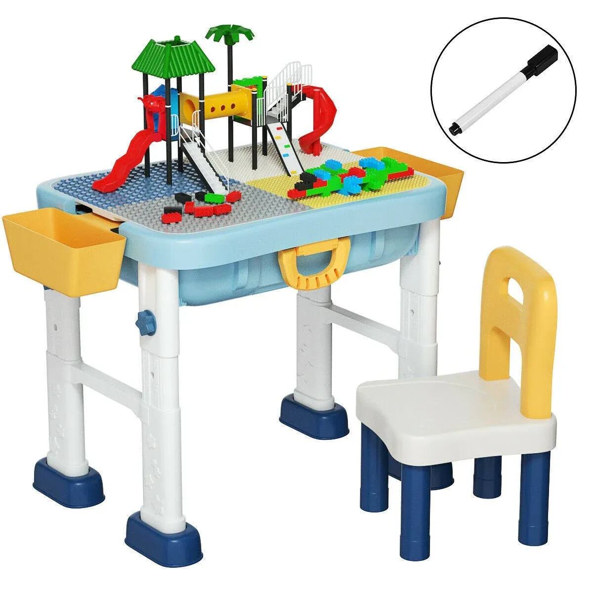 Costzon Kids Table and Chair Set, 6 in 1 Activity Table for Toddlers Drawing, Arts, Building Blocks, Sand Table, Convertible to Luggage with Wheels, Height Adjustable Children Table with Storage