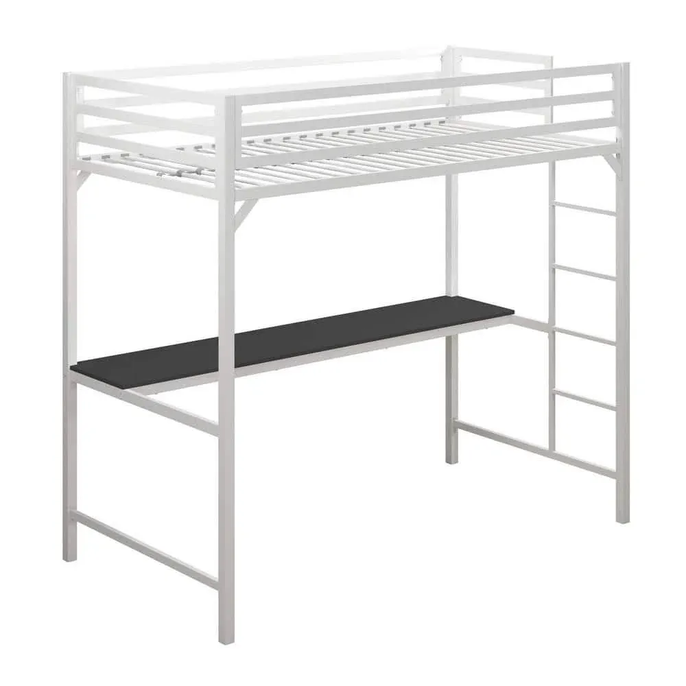 DHP Mabel Metal Twin Loft Bed with Desk in White - DE86550