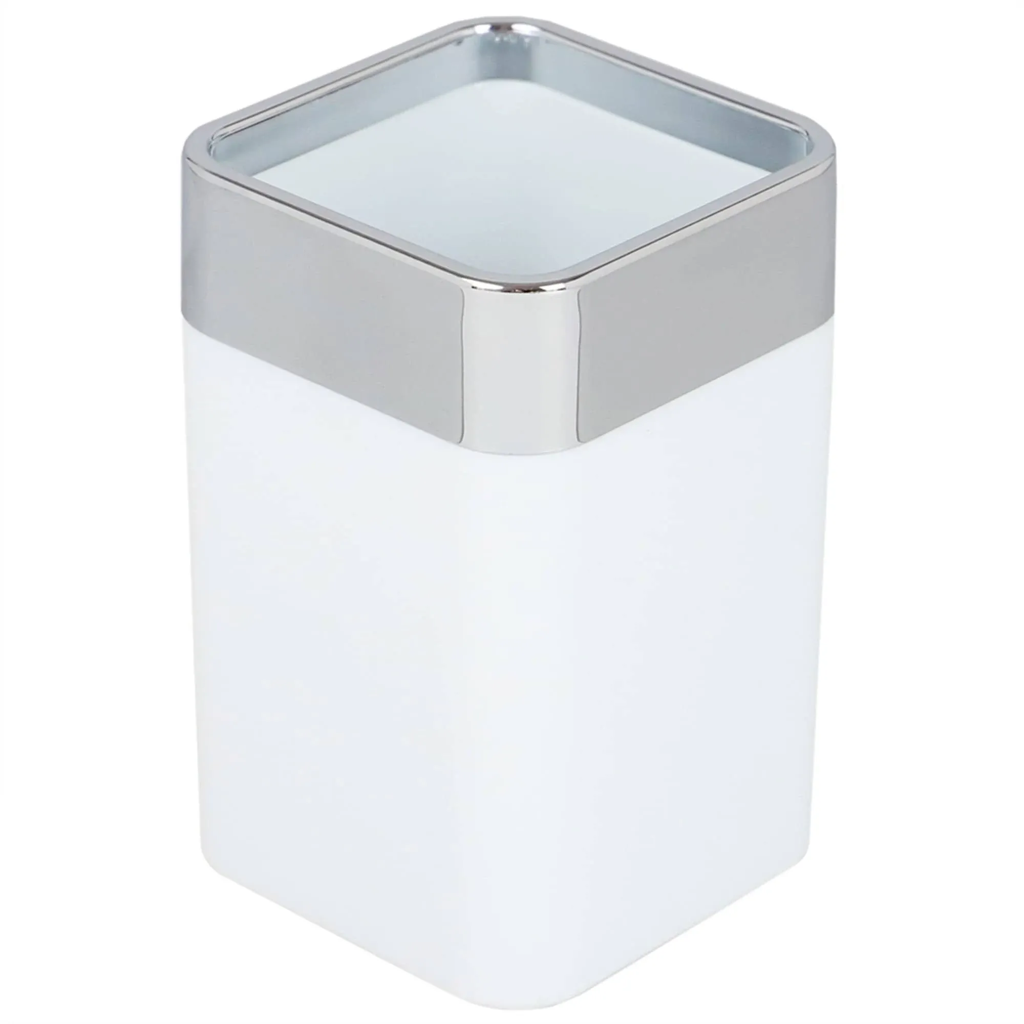 Home Basics Square Matte White with Chrome Trimmed Top Band Bathroom Accessory Cup 10 oz. ABS Break Resistant Plastic | Rounded Corners, Multi-Use Tumbler