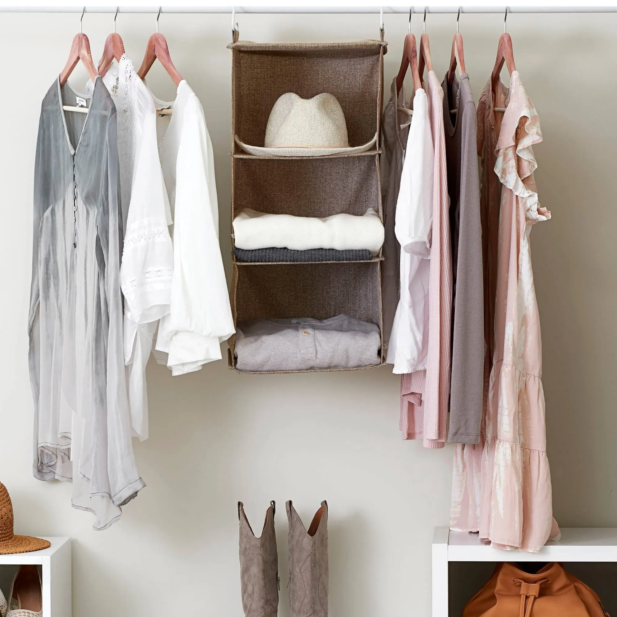 Household Essentials 3 Shelf Hanging Organizer Latte Linen