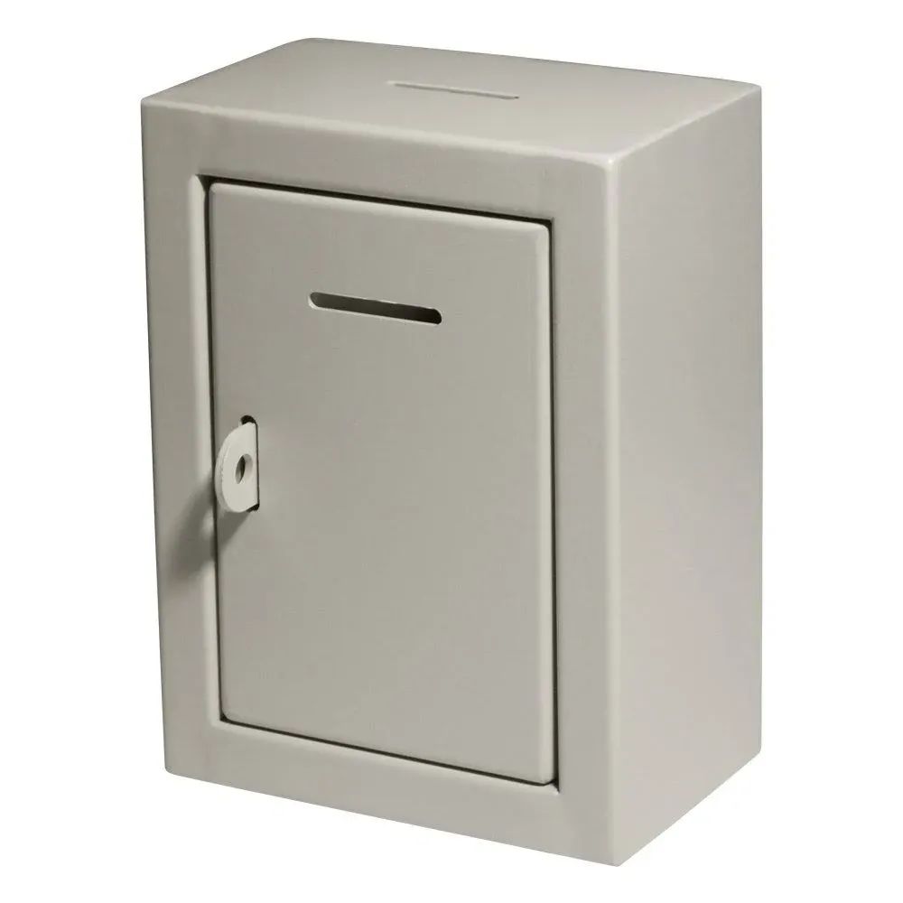 Metal Donation Box Charity Steel Collection ballot Box Office Suggestion Box Secure Box With Front and top Slot Easy Wall Mount with pre drilled holes 8.5x6.5x4" Drop Box for Home and Office(white)