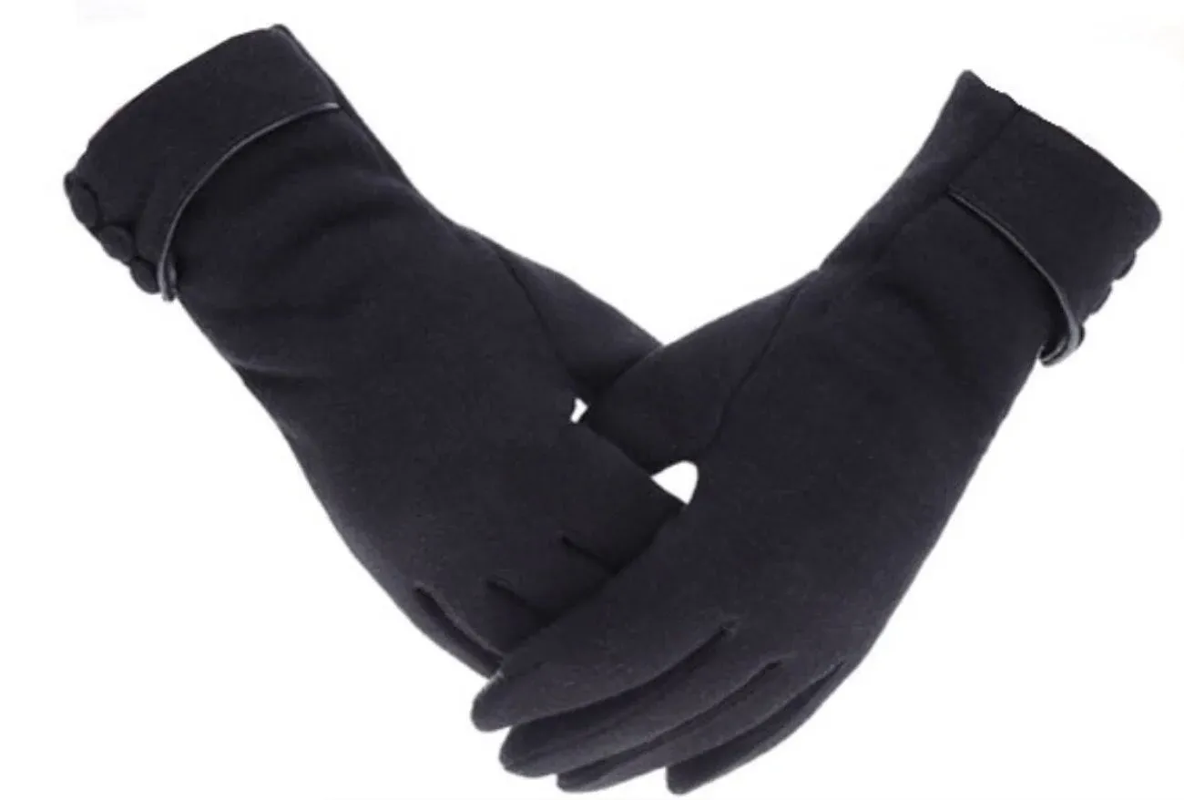 Womens Touch Screen Phone Fleece Windproof Gloves Black