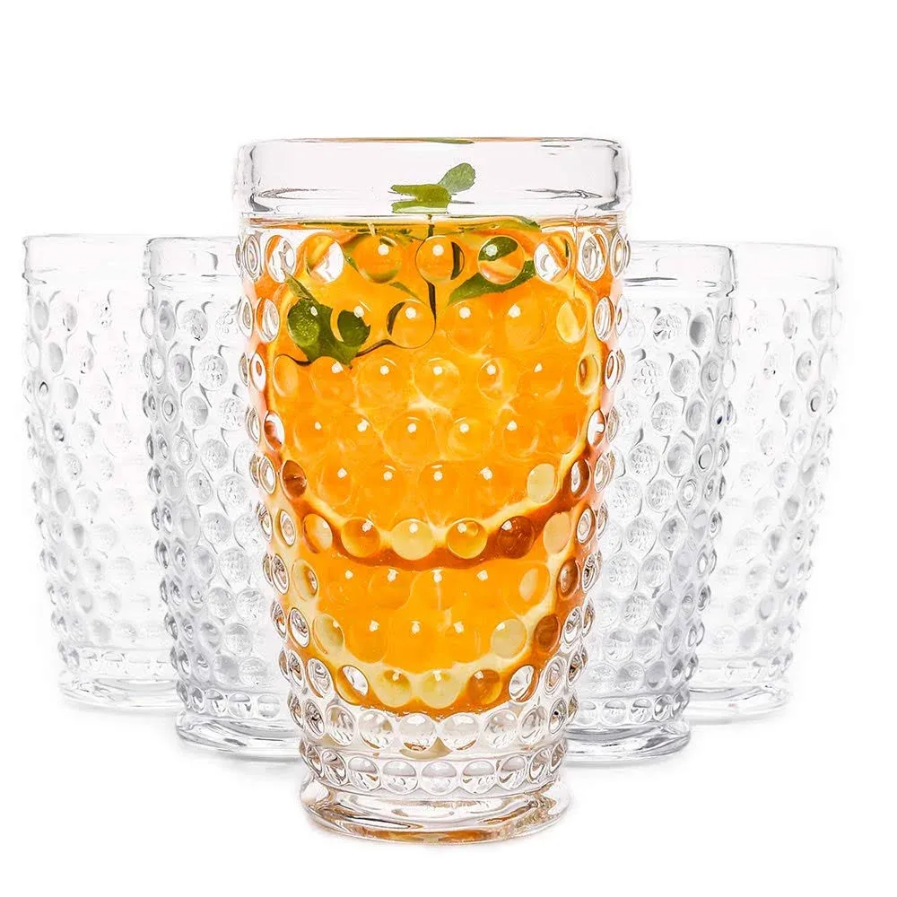 G Hobnail Glassware Old Fashioned Iced Beverage Drinking Glasses Set Of 6, 13 oz Premium Tall Highball Water Glasses Cups For Juice Cocktail Mojito Wine,Beer,Tea, Mixed Drinkware,Parties Restaurants