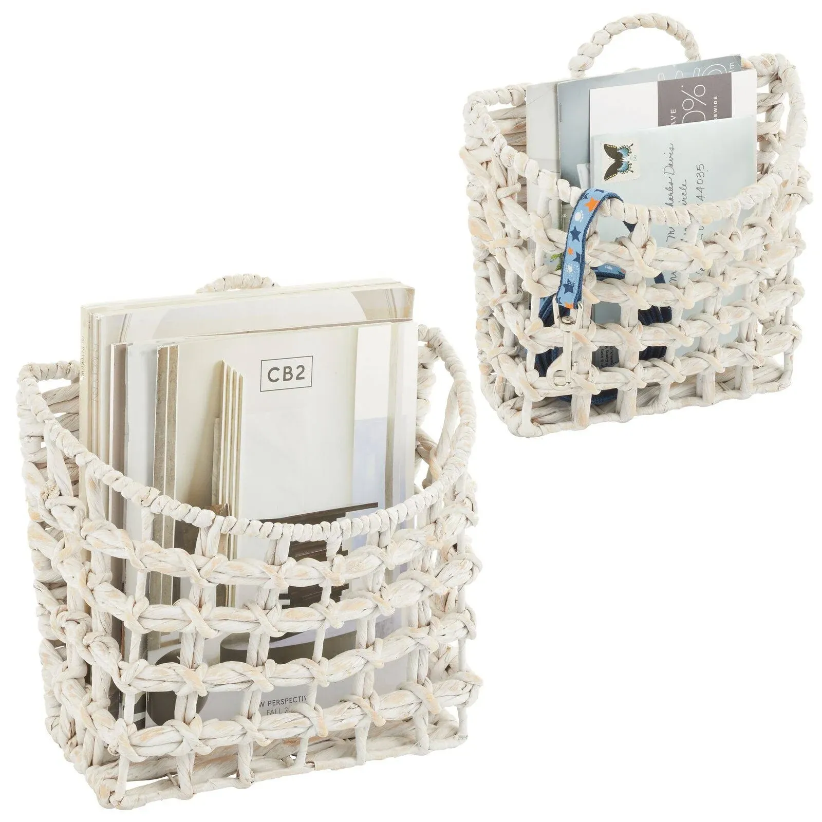 mDesign Woven Water Hyacinth Hanging Wall Storage Basket - Set of 2