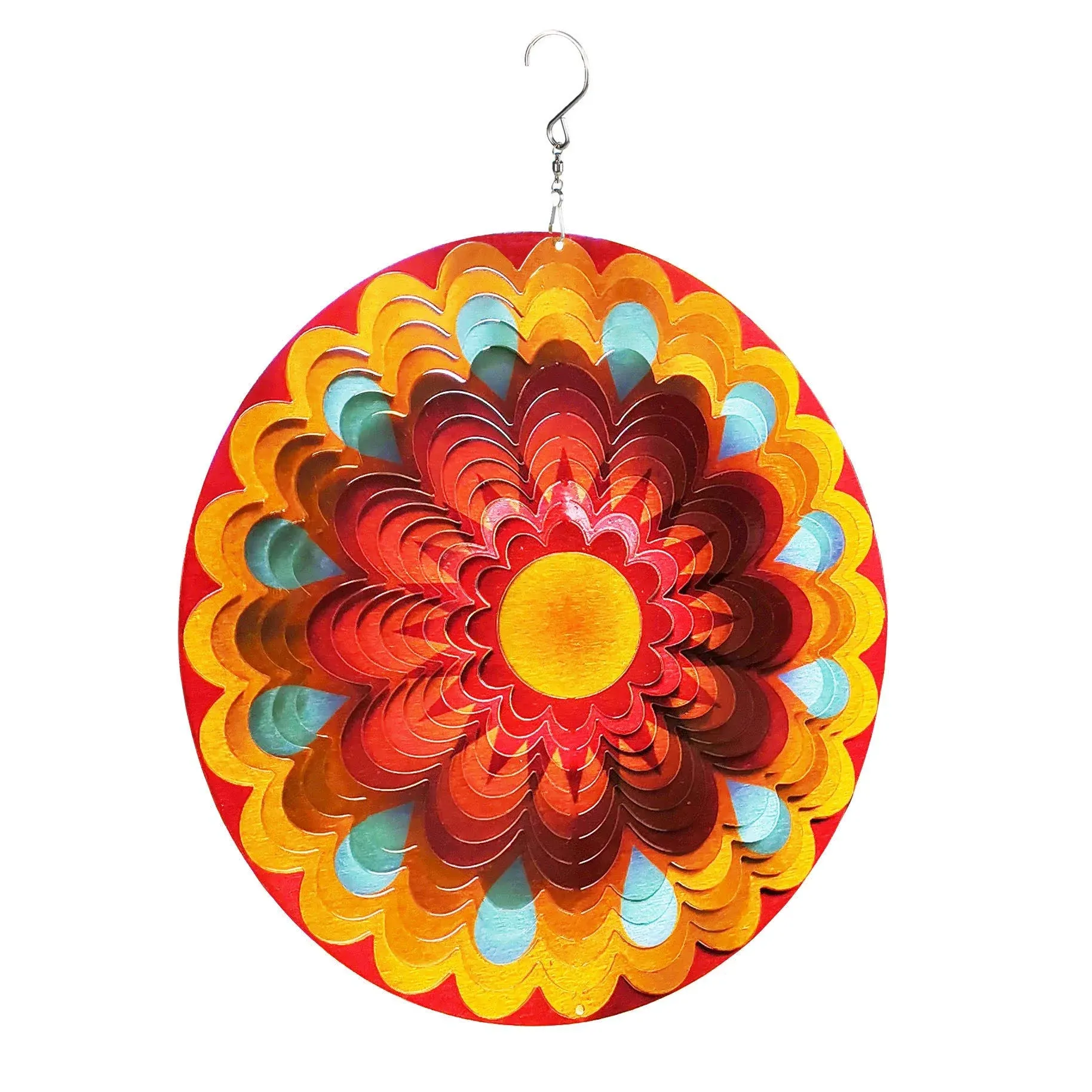 WIND SPINNER Hanging Kinetic Sunflower 3D Metal with Swivel Hooks HS&#039;S CREATION