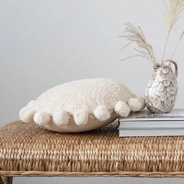 Cream Pom Pom Pillow