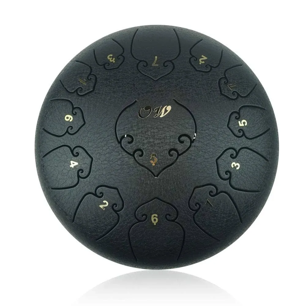 OcarinaWind 12 Inches Steel Tongue Drum Black 13 Notes, C Major, with Padded