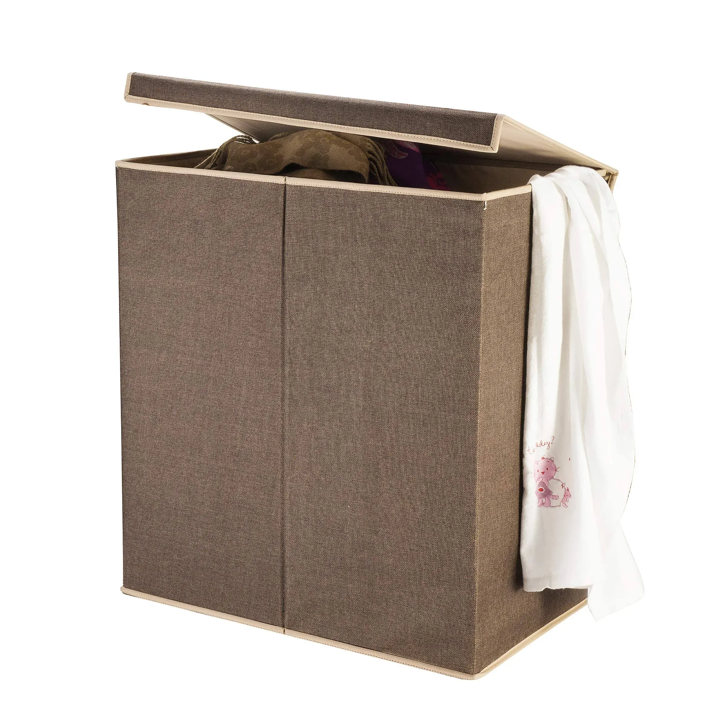 Villacera 7250 Double Laundry Hamper Two Compartment Sorter with Magnetic Lid, Brown