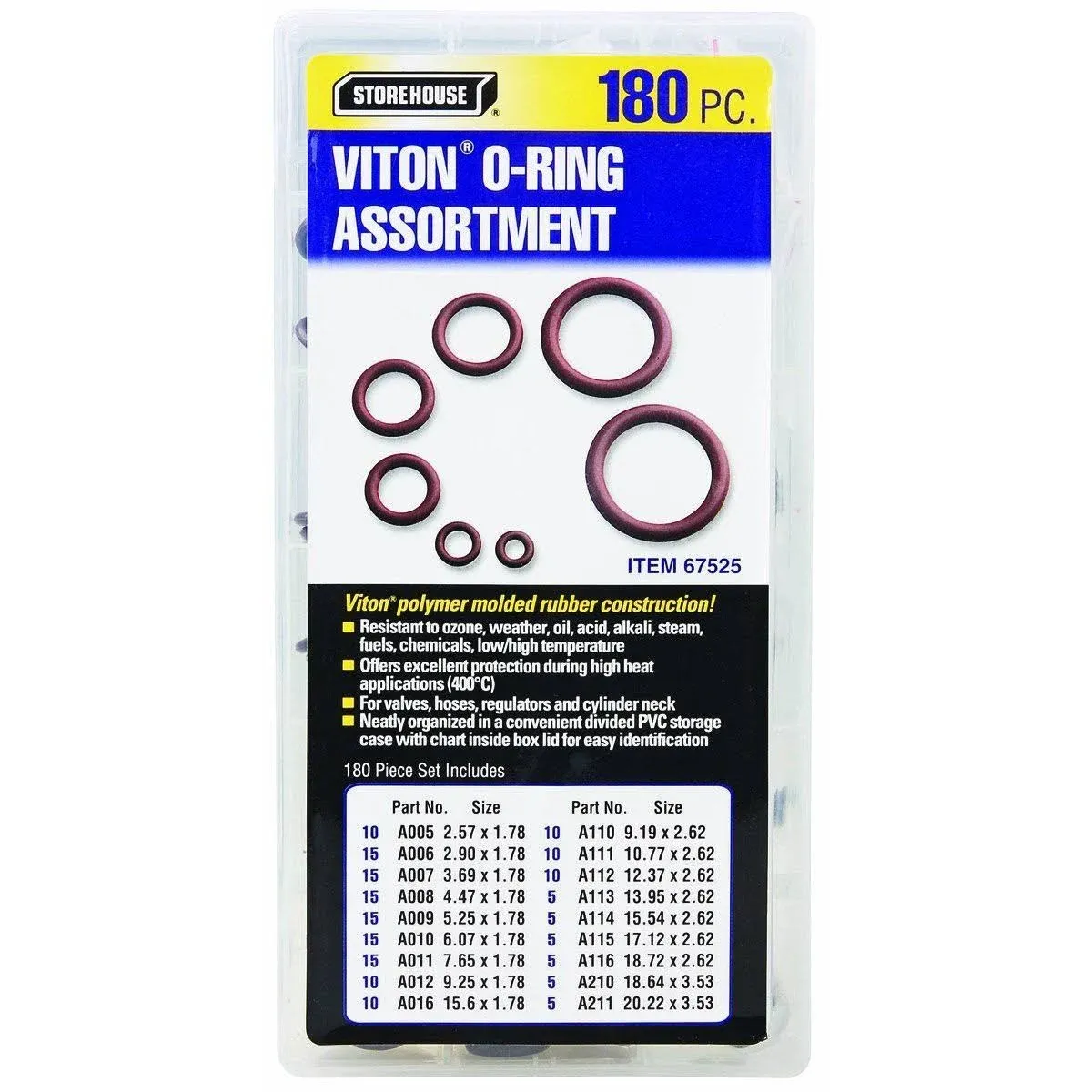 Viton O-Ring Assortment : 180 Pcs : Viton Polymer Molded Rubber with Case : New