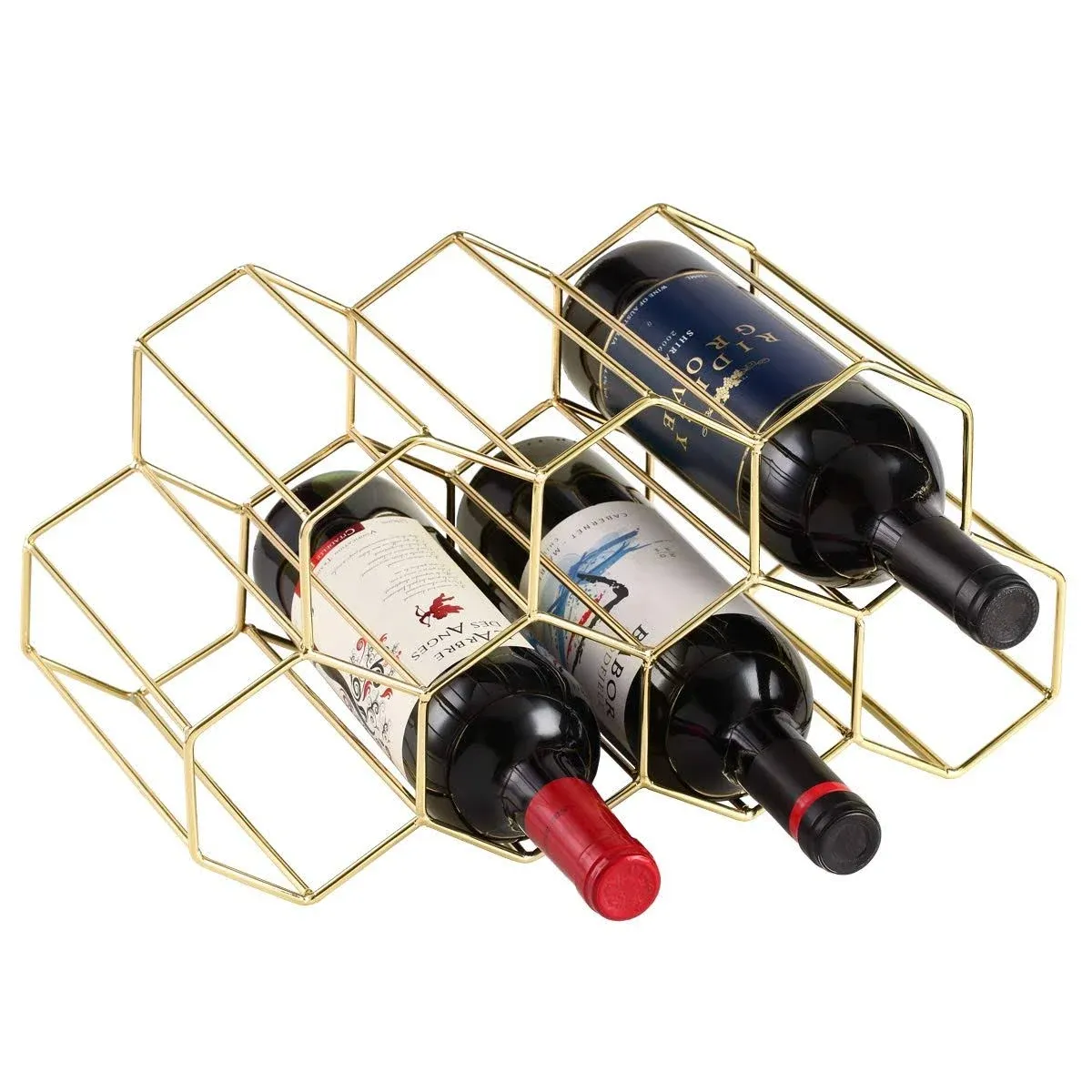 9 Bottles Metal Wine Rack, Countertop Free-Stand Storage 9 Bottle Gold 